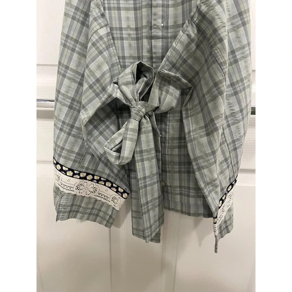 Kitchen Apron Repurposed Green Plaid Shirt Ladies OS for XS-XL